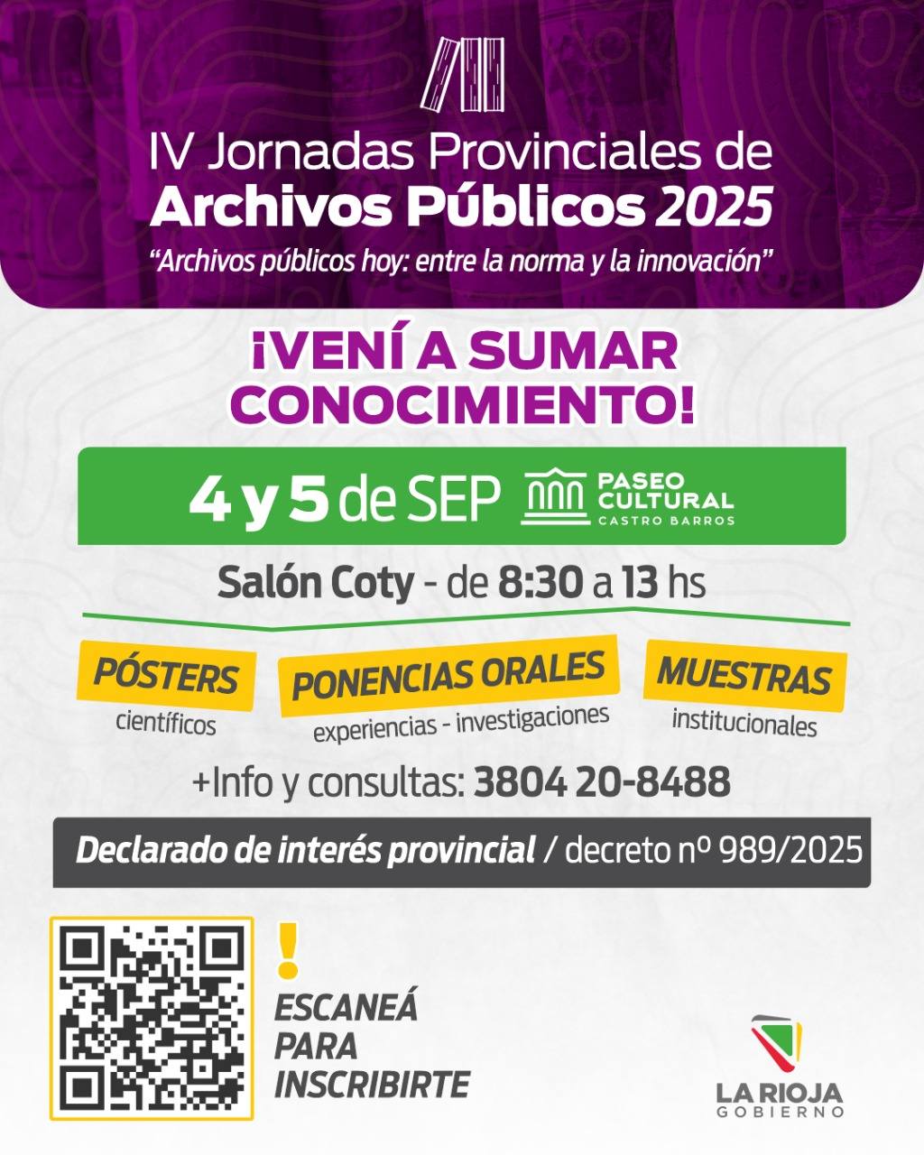  ¡Te invitamos a las 4tas Jornadas de Archivos Públicos!⁣  - Publicación de Gobierno de La Rioja
