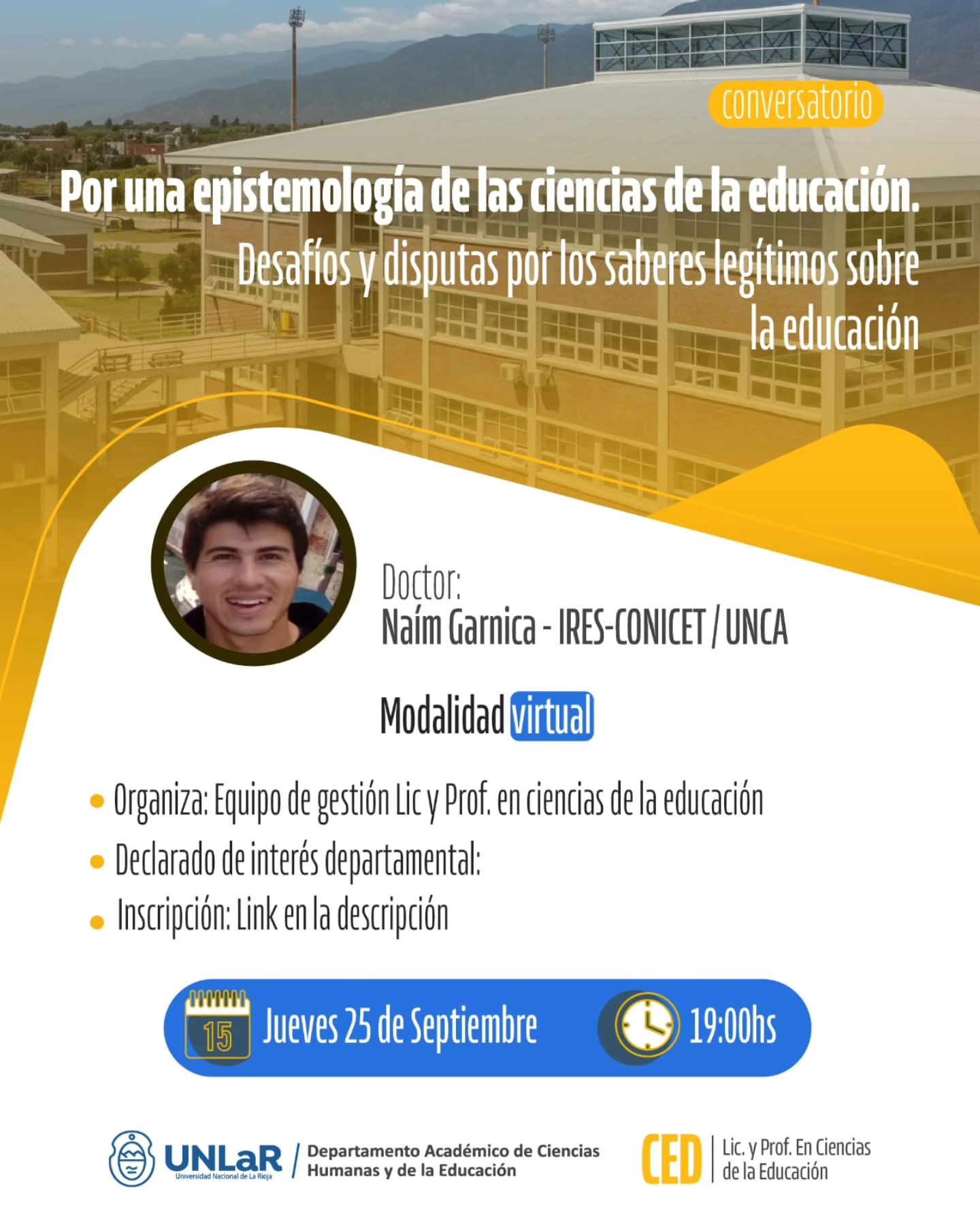 𝘾𝙤𝙣𝙫𝙚𝙧𝙨𝙖𝙩𝙤𝙧𝙞𝙤: "𝙋𝙤𝙧 𝙪𝙣𝙖 𝙚𝙥𝙞𝙨𝙩𝙚𝙢𝙤𝙡𝙤𝙜𝙞́𝙖 𝙙𝙚 𝙡𝙖𝙨 𝙘𝙞𝙚𝙣𝙘𝙞𝙖𝙨 𝙙𝙚 𝙡𝙖 𝙚𝙙𝙪𝙘𝙖𝙘𝙞𝙤́𝙣"