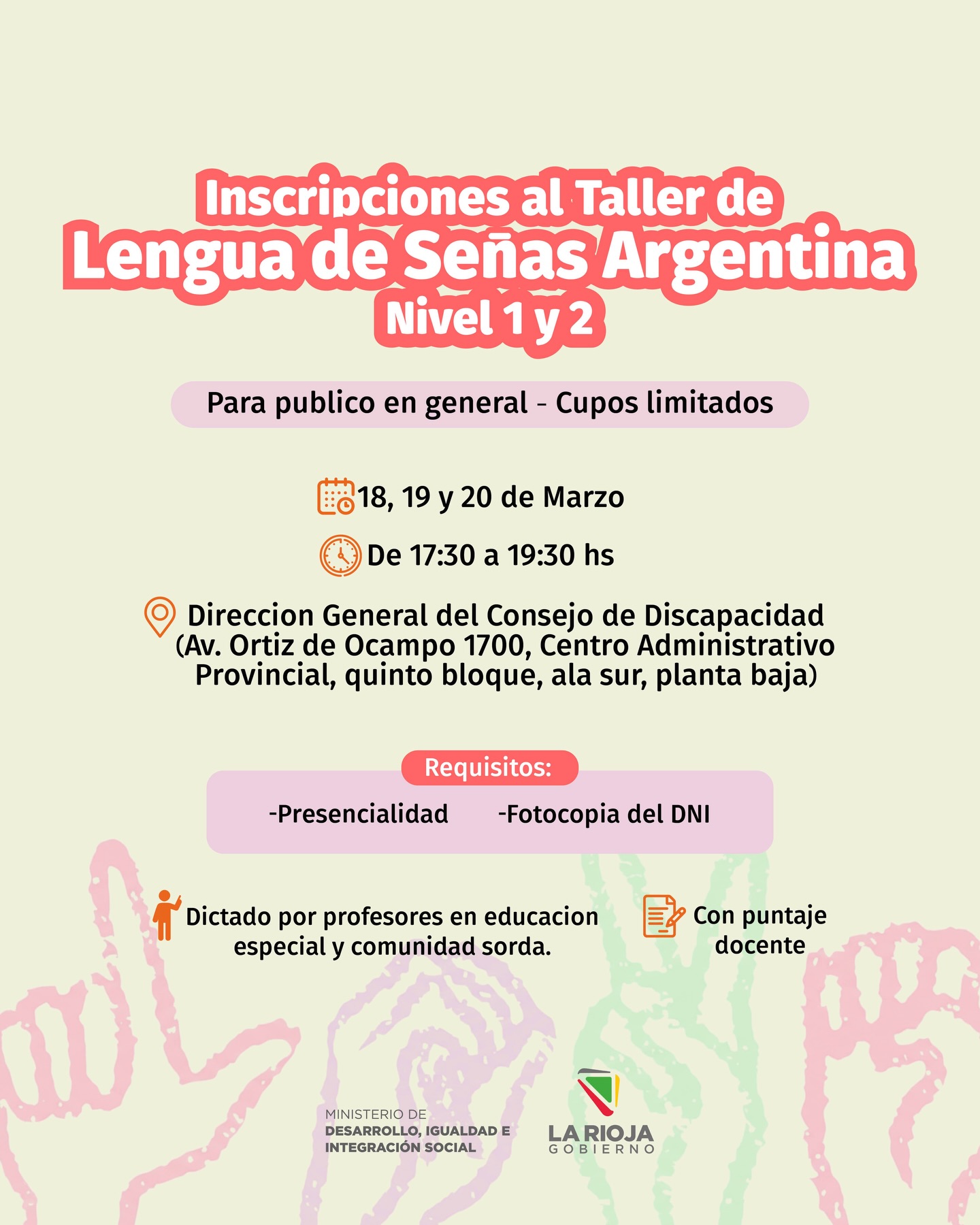 Inscripción al Taller de Lengua de Señas Argentina - Consejo Provincial para Personas con Discapacidad