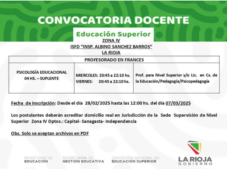 Convocatoria Docente - ISFD "Insp. Albino S. Barros" 28/07/2025 (1)