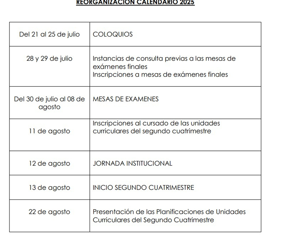 Reorganización del Calendario 2025
