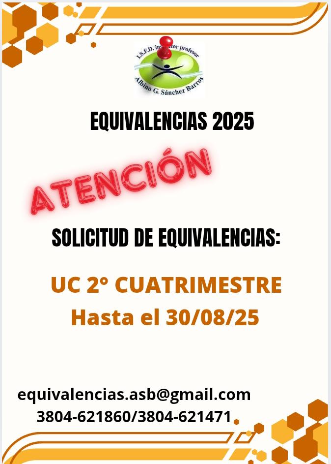 Equivalencias 2025 para UC del Segundo Cuatrimestre