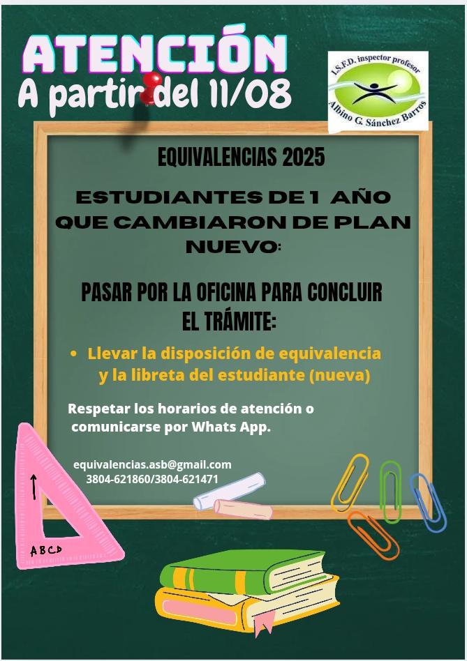 Equivalencias 2025: Estudiantes de 1⁰ año que cambiaron a plan nuevo