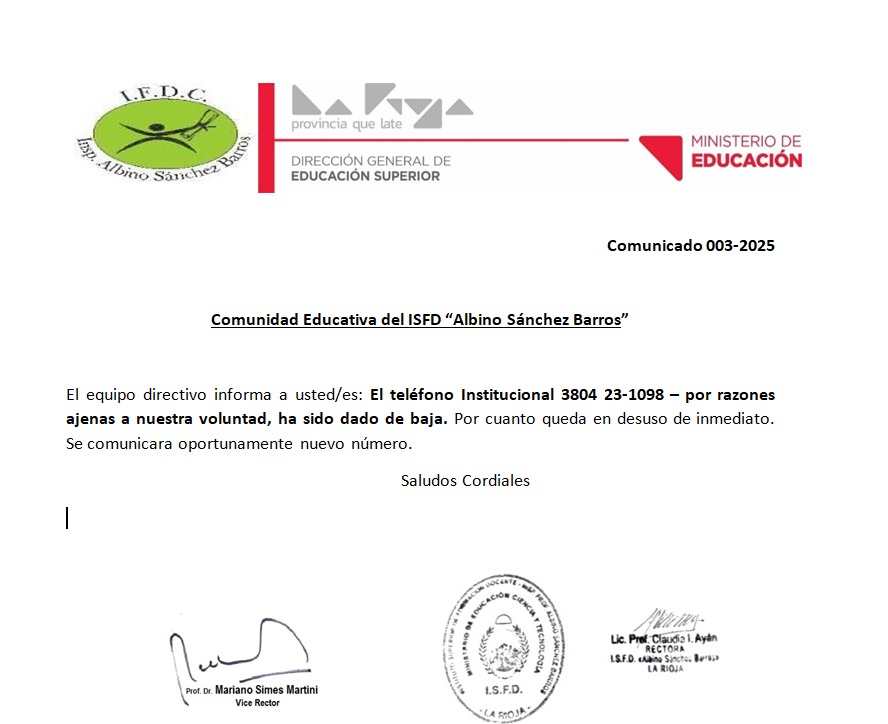 Comunicado Institucional: Teléfono  Institucional dado de baja 