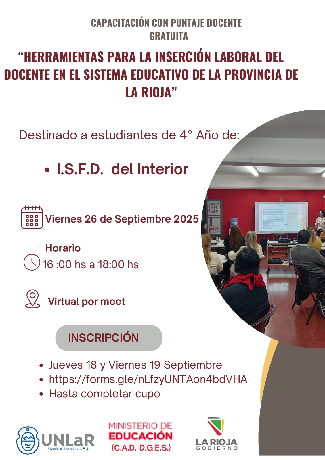Capacitación “Herramientas para la Inserción Laboral del Docente en el Sistema Educativo de la Provincia de La Rioja”
