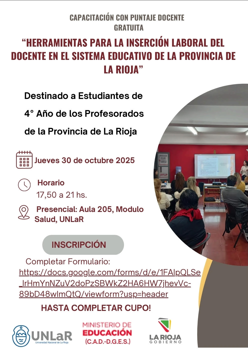 Capacitación Gratuita "Herramientas para la Inserción Laboral del Docente en el Sistema Educativo de la Provincia" 