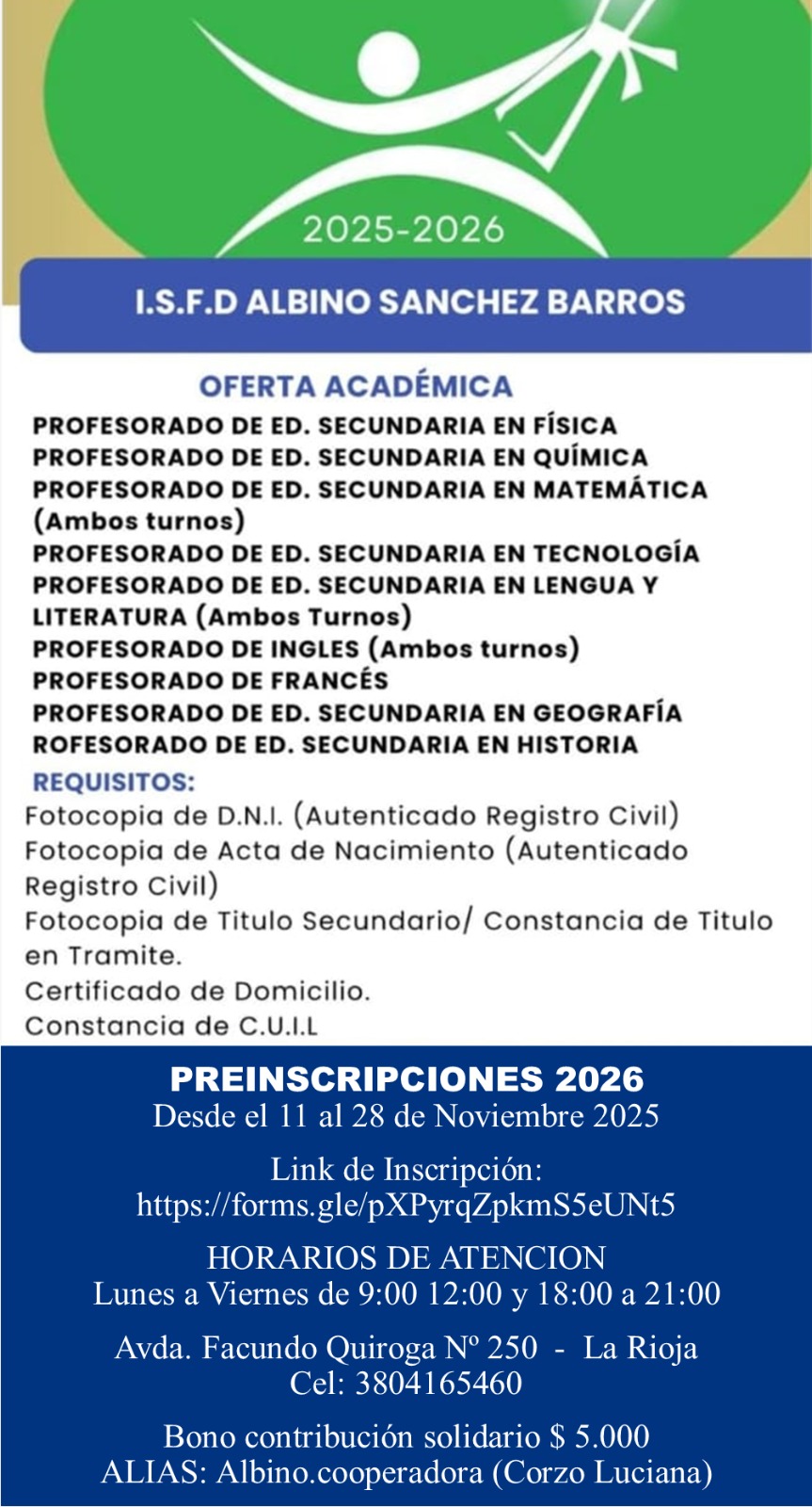 ¡Tu futuro docente comienza ahora! Preinscribite online al ISFD Albino Sánchez Barros — del 11 al 28 de noviembre