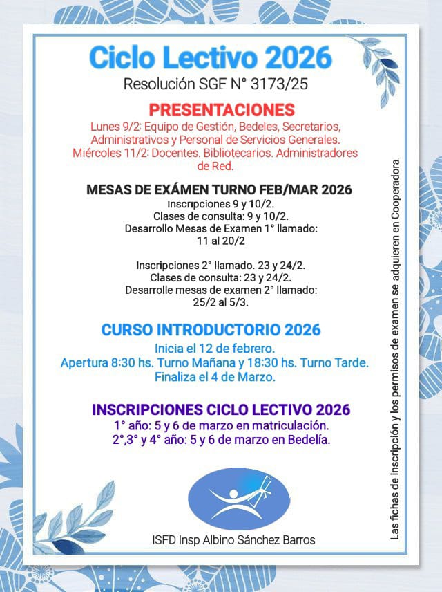 Ciclo Lectivo 2026 - Eventos destacados Febrero/Marzo