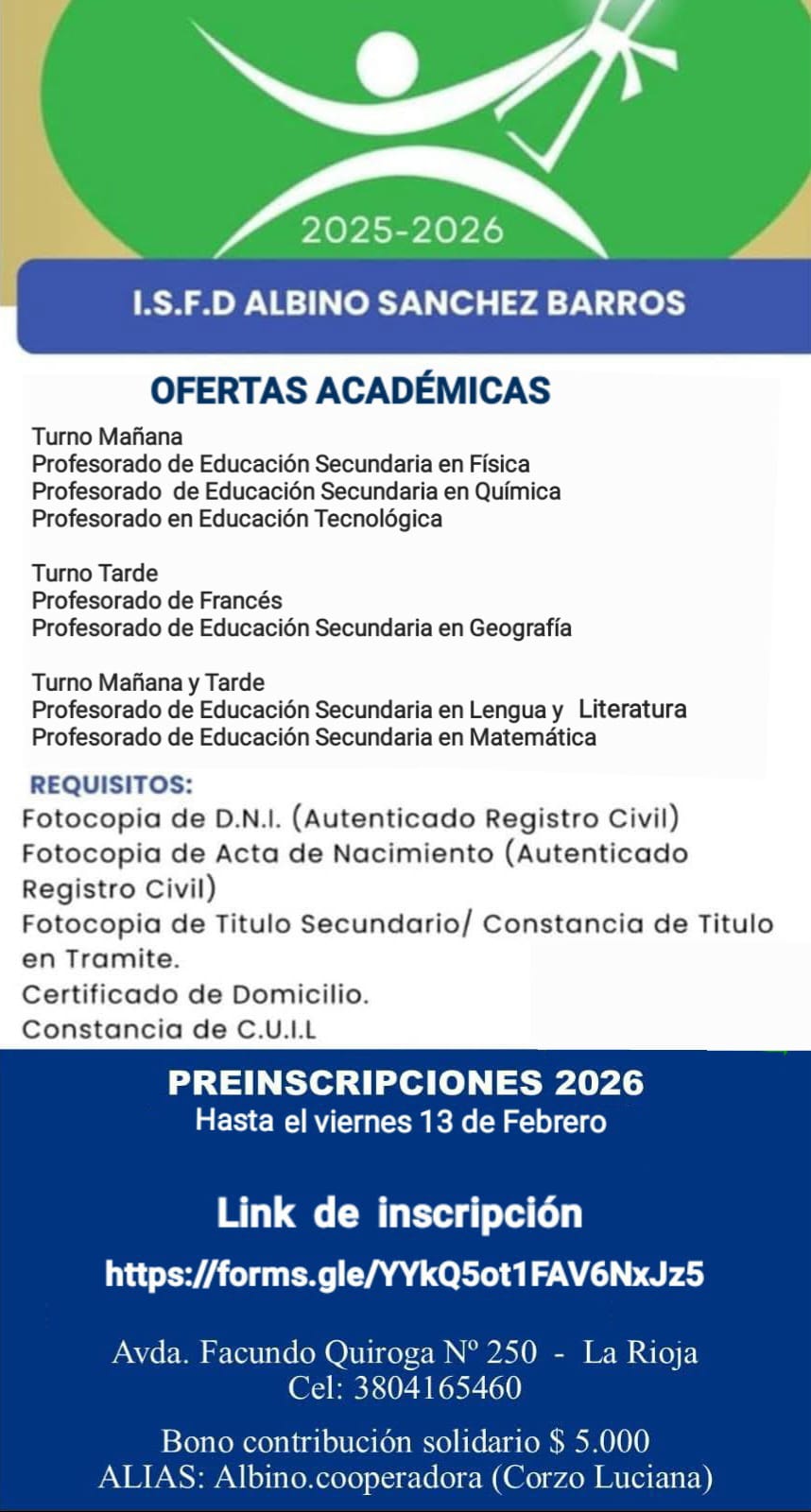 Oferta Académica - Preinscripciones hasta el Viernes  13 de 2026