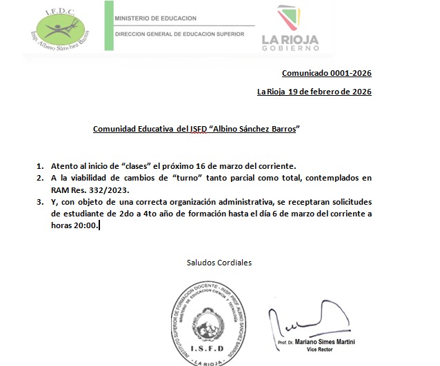 Solicitudes de Cambio de Turnos: Se reciben hasta el 6 de Marzo 