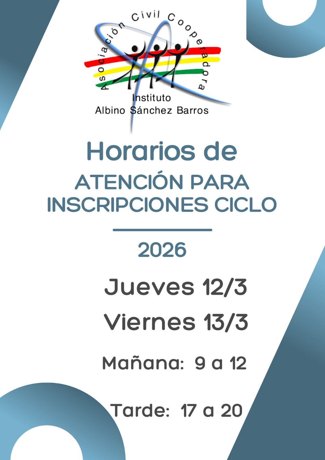 Horarios de atención para inscripciones del Ciclo 2026.