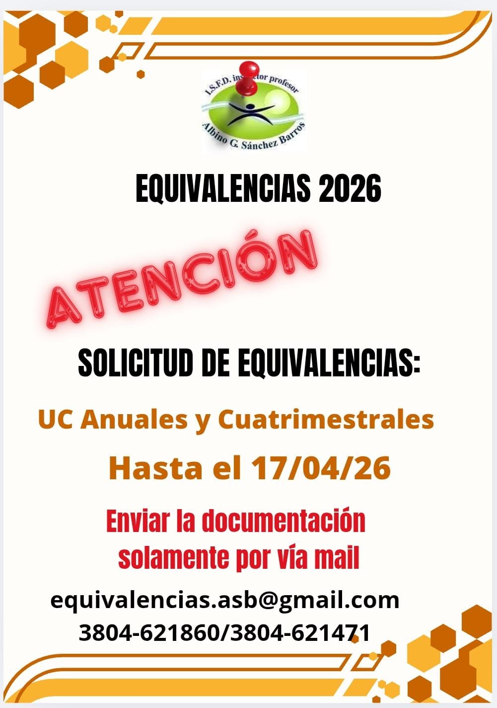 ¡¡Atención estudiantes!! Últimos días para presentación de equivalencias 2026 