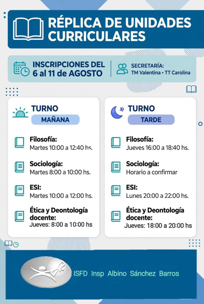 Réplicas de Unidades Curriculares Segundo Cuatrimestre 2026 