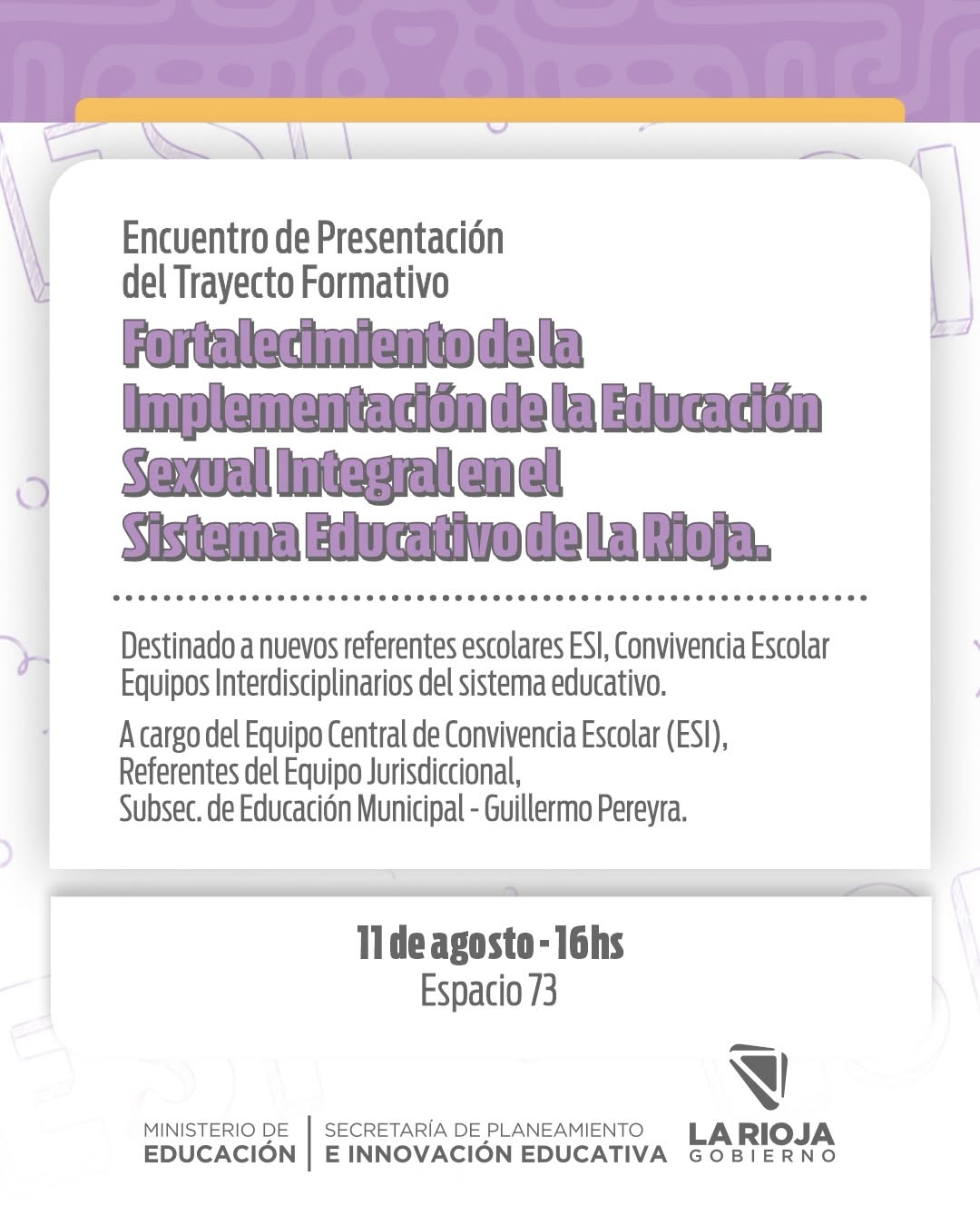 Publicación de Educación Sexual Integral La Rioja - 11/08/2026