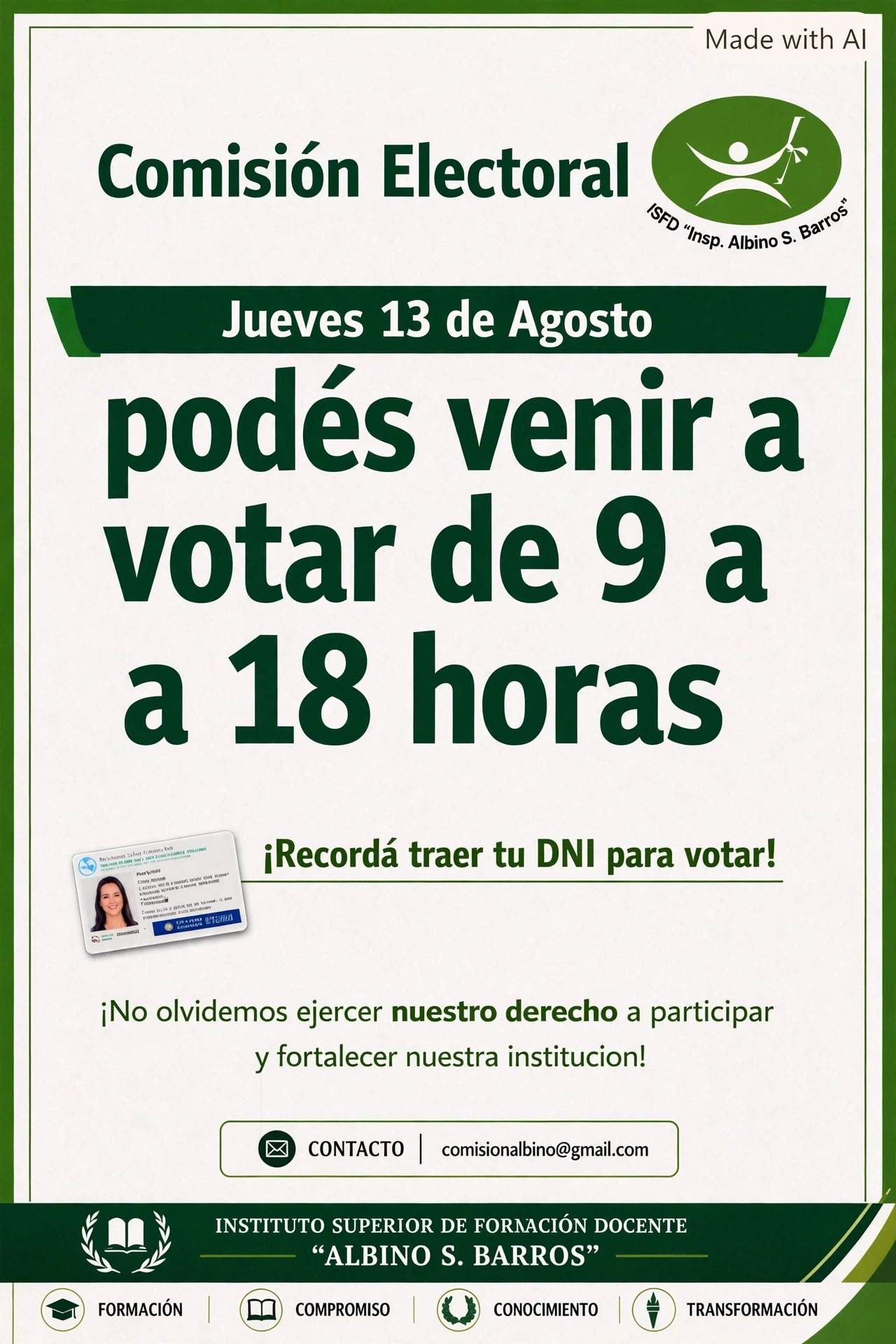 Mañana votamos: participá de las elecciones en el ISFD “Albino S. Barros”