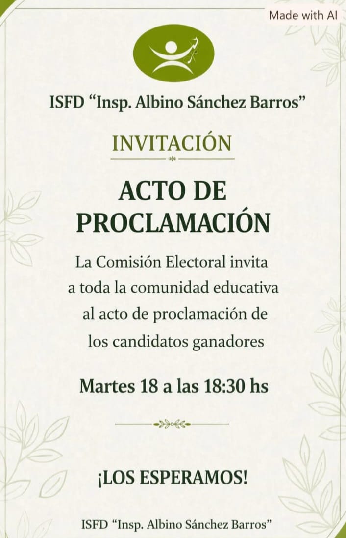 Invitación al Acto de Proclamación  - Actualización del horario de Asunción de los nuevos Coordinadores y jefe de Dpto.