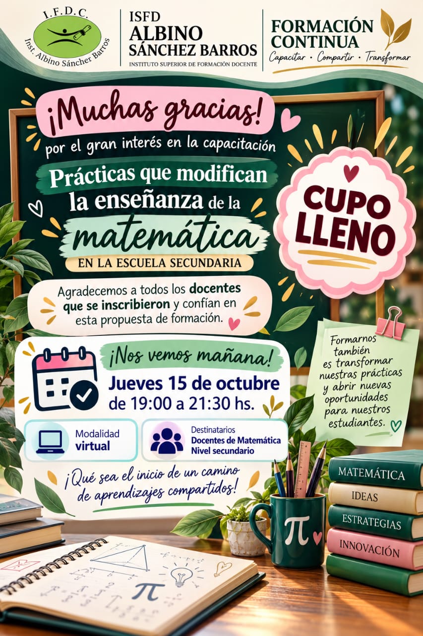 Agradecemos a los docentes por la masiva inscripción en la propuesta de Formación Continua en Matemática